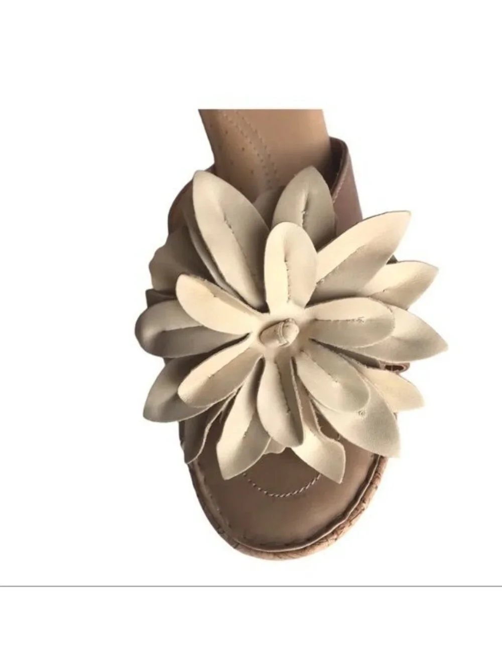 Born Crown Lolita Cork Platform Heeled Sandal Large Leather Flower Size 9